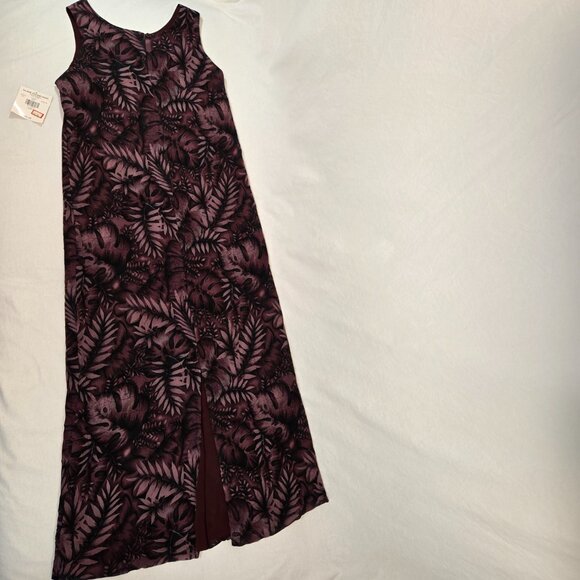 VINTAGE Out of Stock NEW WITH TAG Y2K Red Wine Leaf Print SILK Maxi Dress Size 6 - Picture 6 of 17